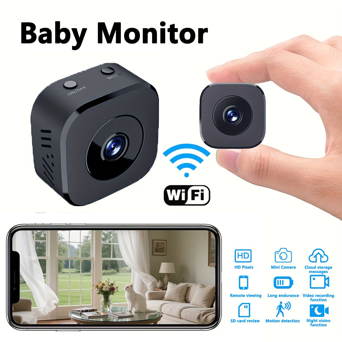 Smart Home Camera - 1080P HD Mini caméra WiFi sécurité